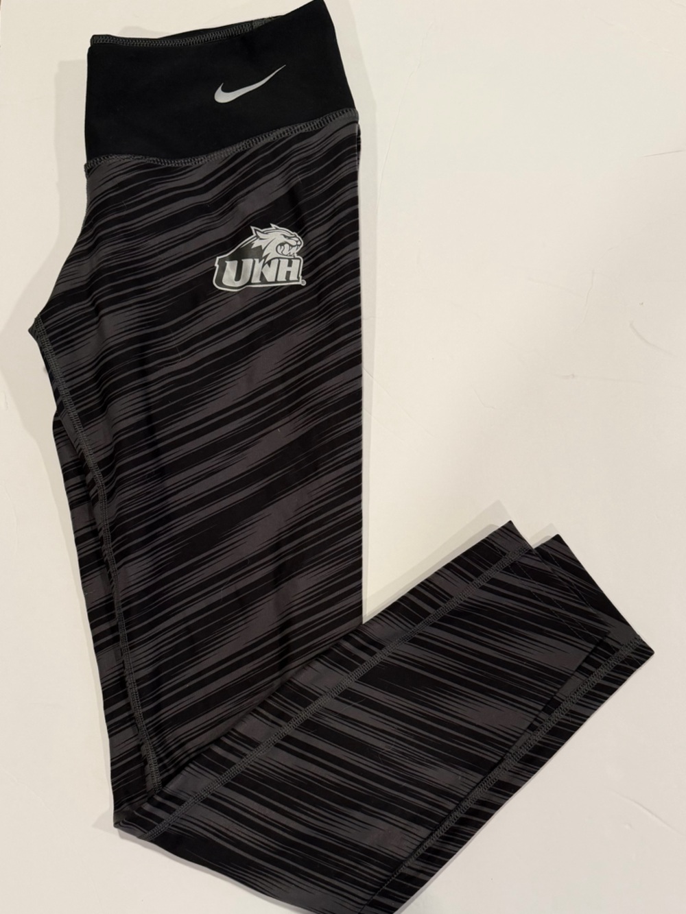 Nike Dri-FIT Black and Gray Striped UNH logo Leggings